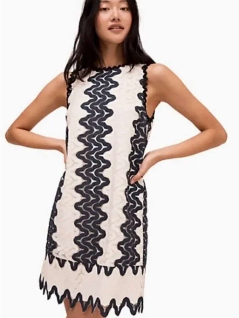 Kate Spade Sand Dune Lace Shift Dress Black Ivory Ric Rac Sleeveless 10